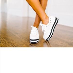 Adorable white studded platform sneakers!